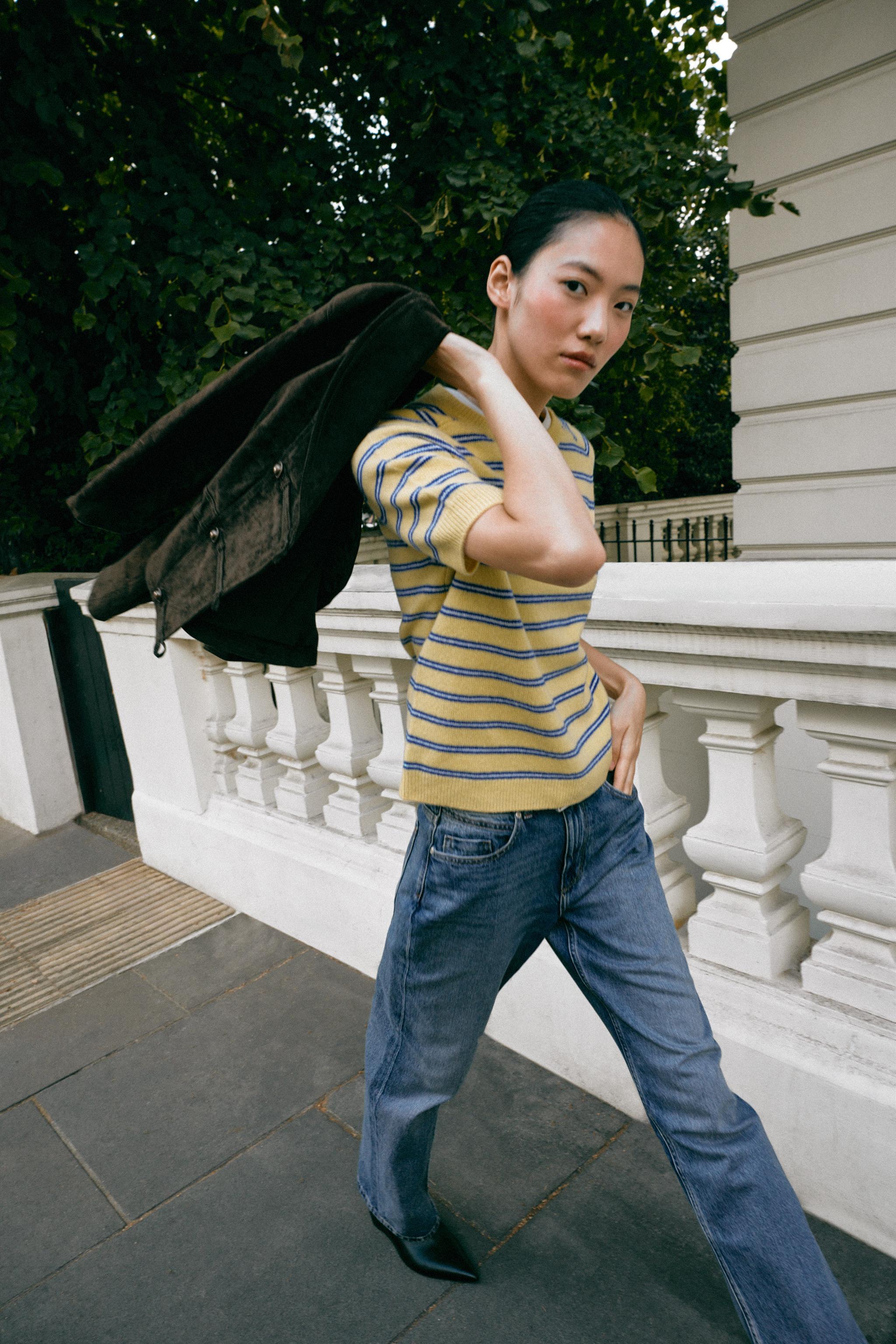 100% WOOL STRIPED SHORT SLEEVE JUMPER